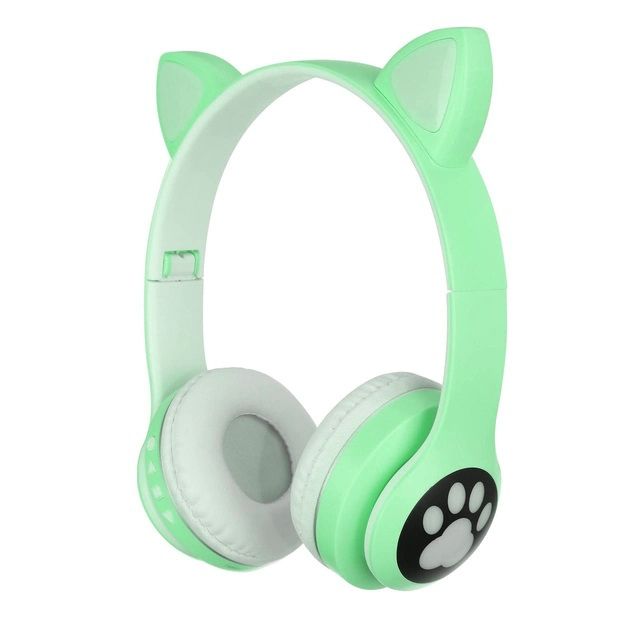 Беспроводные наушники с кошачьими ушками и RGB подсветкой Cat VZV 23M. Цвет: зеленый