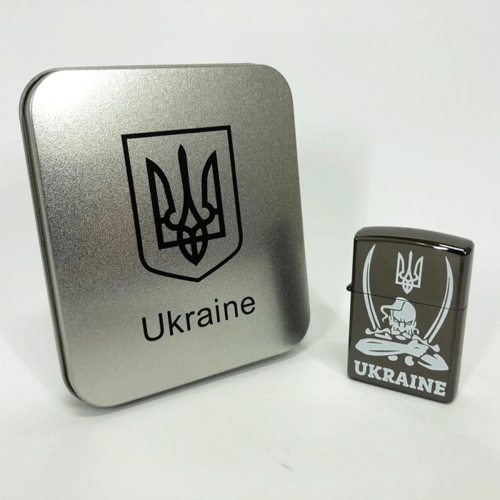 Дуговая электроимпульсная USB зажигалка Украина (металлическая коробка) HL-449. Цвет: черный