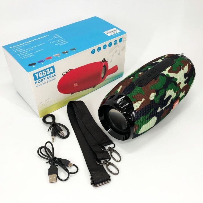 Портативная Bluetooth колонка TG534 SD IPX5 с ремешком, громкая блютуз колонка. Цвет: камуфляж
