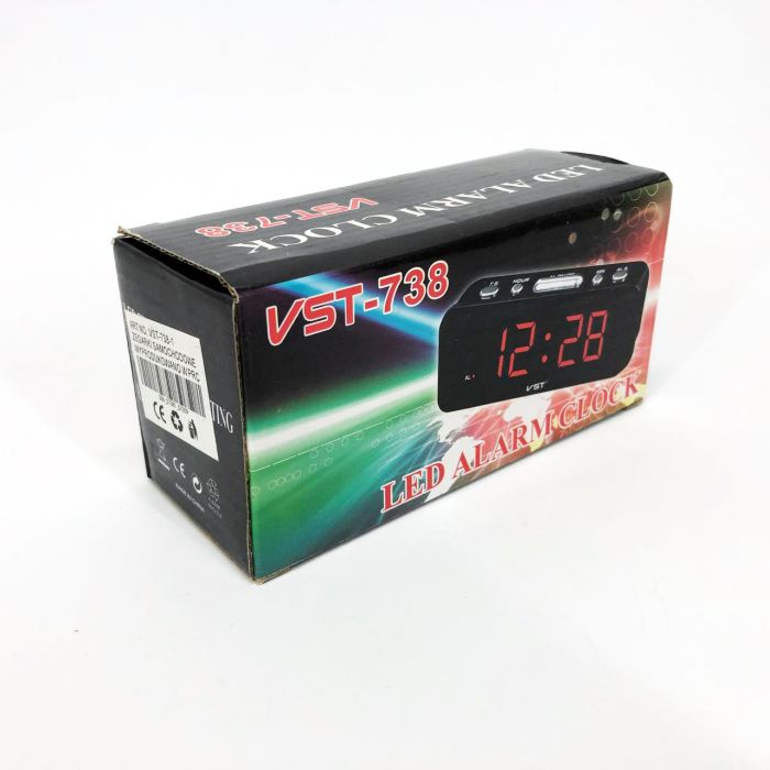 Часы настольные VST-738-1 Черный с красными цифрами + будильник и подсветка, Оригинальные настольные часы