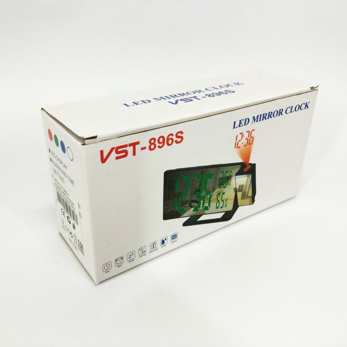 Часы сетевые проекционные VST 896S-4 (зеленый циферблат, температура, USB шнур, будильник, дата)