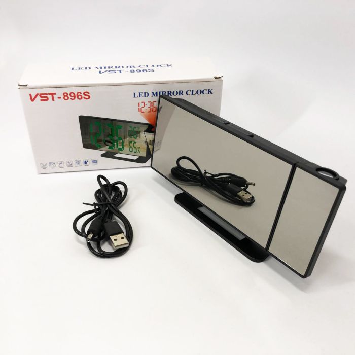 Часы сетевые проекционные VST 896S-4 (зеленый циферблат, температура, USB шнур, будильник, дата)