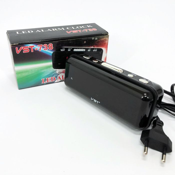 Часы настольные VST-738-1 Черный с красными цифрами + будильник и подсветка, Оригинальные настольные часы