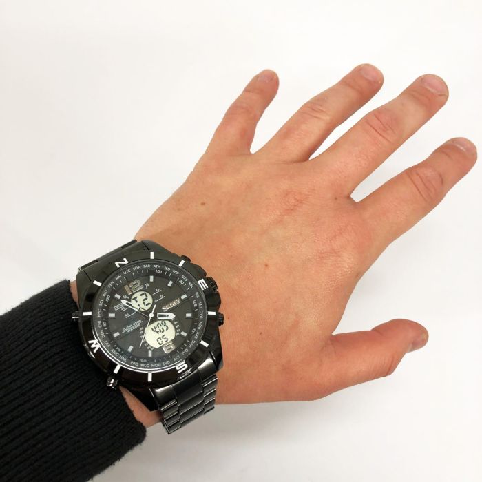 Часы наручные мужские SKMEI 1670BKWT BLACK-WHITE, Армейские часы противоударное. Цвет: черный