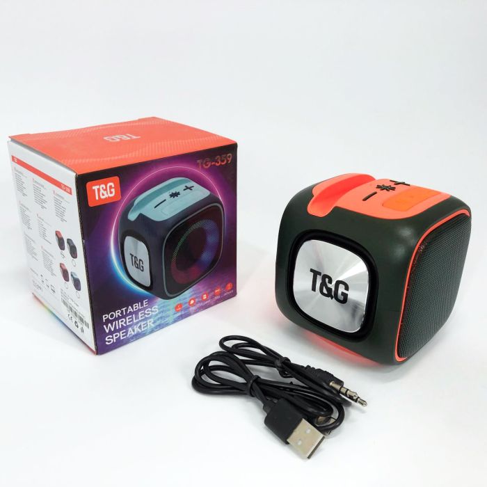 Портативная Bluetooth колонка TG359 7W с RGB подсветкой, аккумуляторная колонка для музыки. Цвет: зеленый
