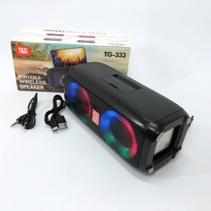 Портативная колонка TG333 2x5W с RGB подсветкой, громкая блютуз колонка. Цвет: черный