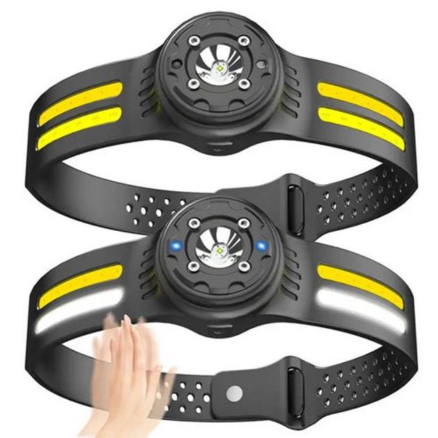 Фонарь налобный T134-XPE-4COB (white+yellow+red) Motion Sensor, налобный фонарик с usb зарядкой