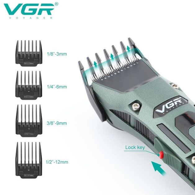 Аккумуляторная беспроводная машинка для стрижки волос VGR V-696 с LED дисплеем и ТУРБО режимом