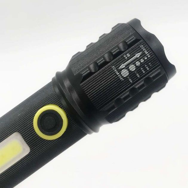 Карманный фонарик Police TD-C82/C72-P50+COB оснащен светодиодами, функцией зума, встроенным аккумулятором