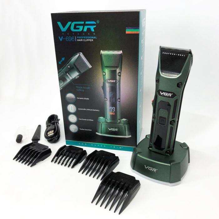 Аккумуляторная беспроводная машинка для стрижки волос VGR V-696 с LED дисплеем и ТУРБО режимом