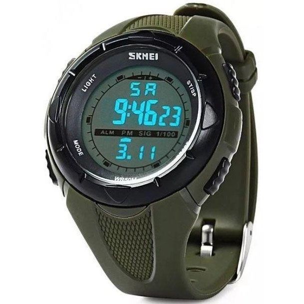 Мужские часы Skmei 1025AG ARMY GREEN, армейские часы противоударные. Цвет: зеленый