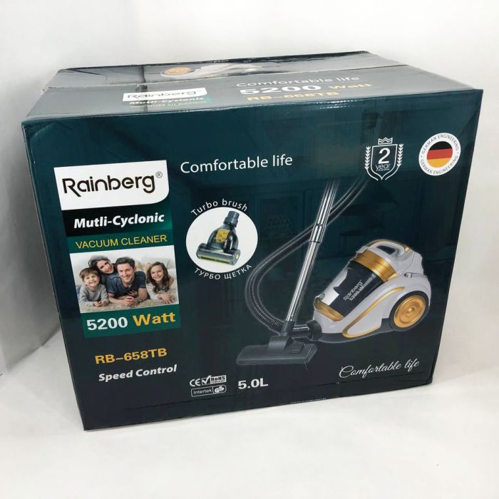 Пылесос Rainberg RB-658TB колбовый с регулятором мощности и турбощеткой 5L - 5200 W, пылесос домашний