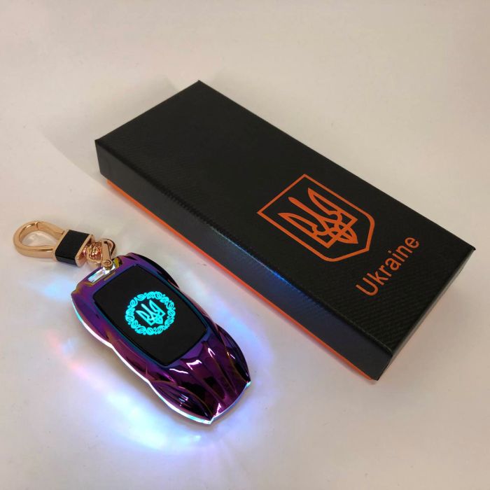 Электрическая зажигалка-брелок Украина с USB-зарядкой и подсветкой HL-468, с гравировкой. Цвет: хамелеон