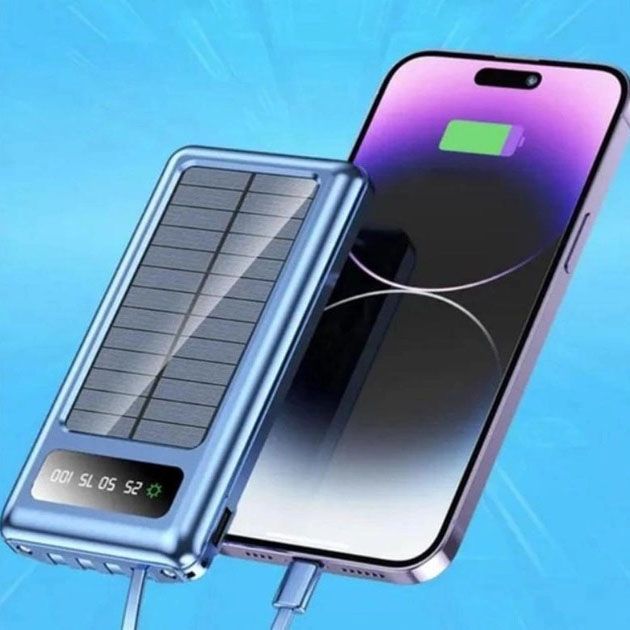 Портативное зарядное устройство на 20000mAh, Power Bank на солнечной батарее, для планшета. Цвет: синий