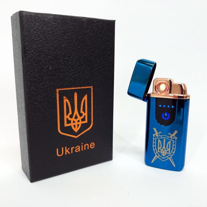 Электрическая и газовая зажигалка Украина с USB-зарядкой HL-432, зажигалка сенсорная. Цвет: синий