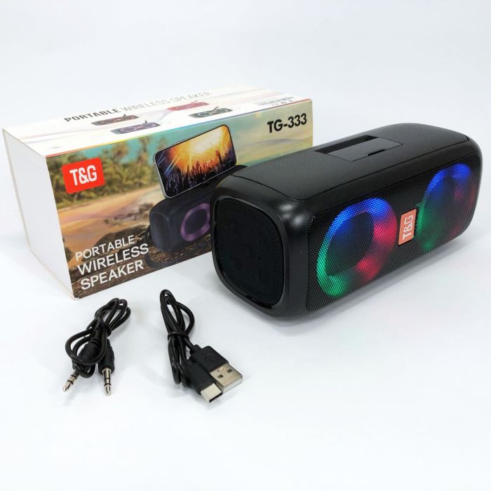 Портативная колонка TG333 2x5W с RGB подсветкой, громкая блютуз колонка. Цвет: черный
