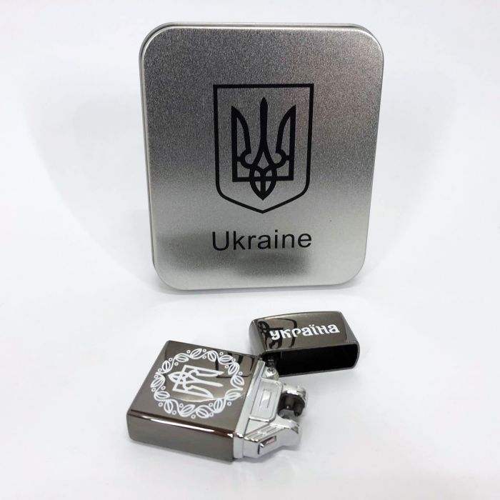 Дуговая электроимпульсная USB зажигалка Украина металлическая коробка HL-447. Цвет: черный