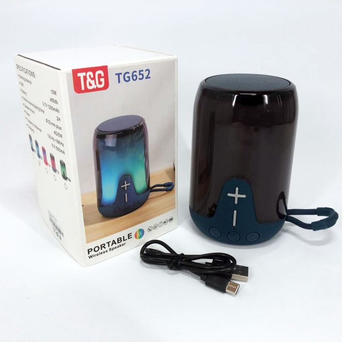 Аккумуляторная переносная колонка TG652 5W с RGB подсветкой и ремешком, блютуз колонка. Цвет: синий