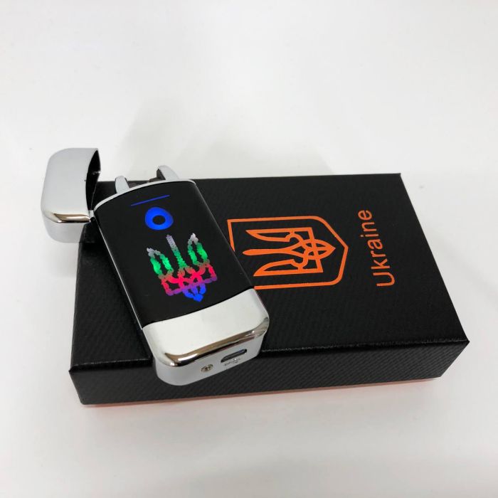 Дуговая электроимпульсная зажигалка с USB-зарядкой Украина LIGHTER HL-439. Цвет: серебро