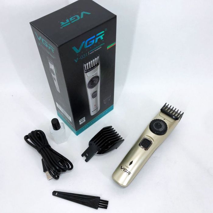 Машинка для стрижки волос беспроводная VGR V-031, триммер для бороды усов 2 насадки, окантовочная машинка