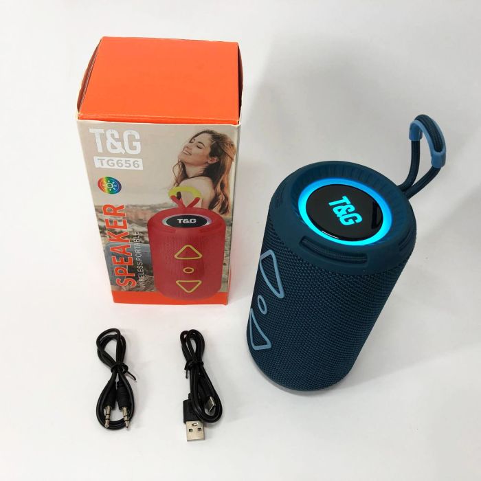 Bluetooth колонка портативная TG656 FM-радио, мощная переносная акустическая колонка. Цвет: синий