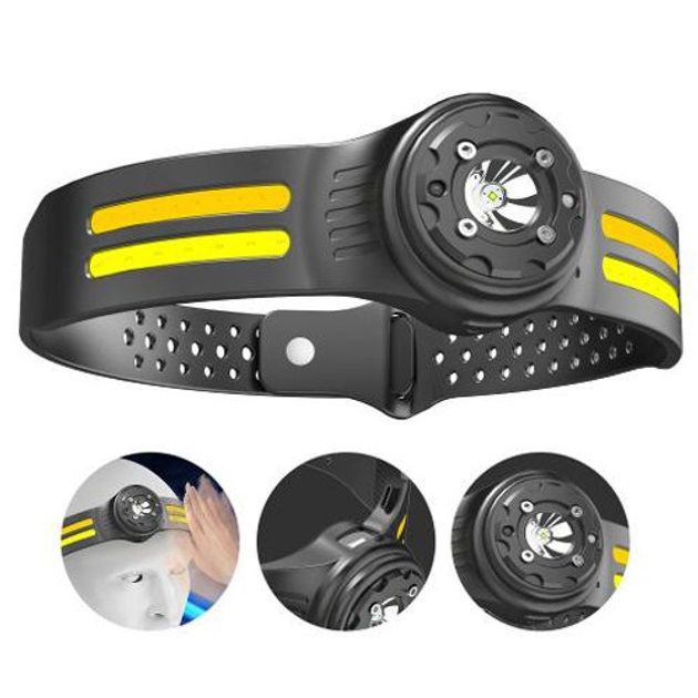 Фонарь налобный T134-XPE-4COB (white+yellow+red) Motion Sensor, налобный фонарик с usb зарядкой