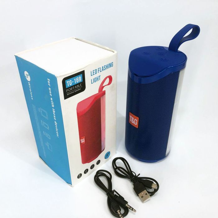 Портативная Bluetooth колонка TG169 с разноцветной подсветкой FM-радио 5Wx2. Цвет: синий