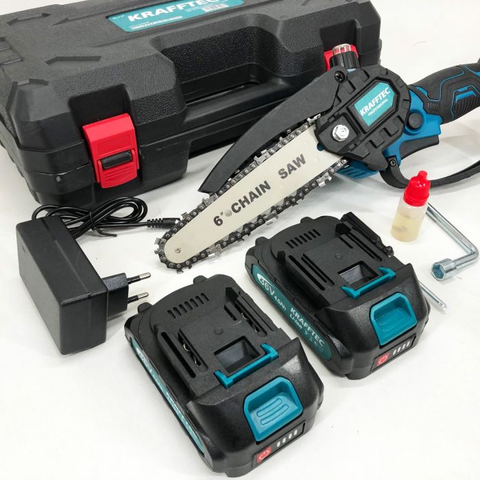 Аккумуляторная цепная мини пила 15 см в кейсе Krafftec (36V 4 Ач) + 2 аккумулятор и индикатором заряда