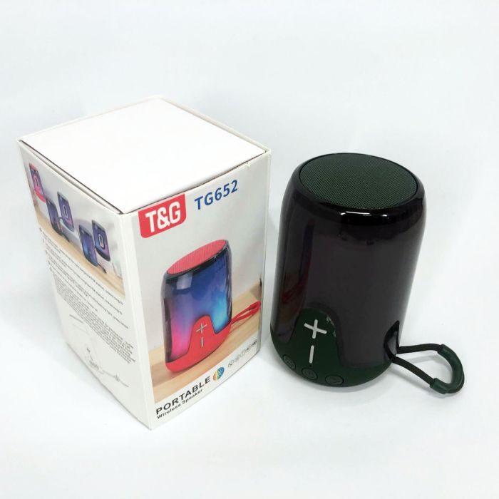 Портативная колонка TG652 5W с RGB подсветкой и ремешком, колонка с аккумулятором блютуз. Цвет: зеленый