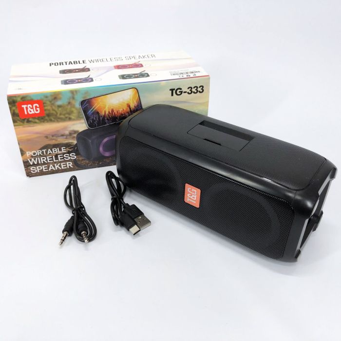 Портативная колонка TG333 2x5W с RGB подсветкой, громкая блютуз колонка. Цвет: черный