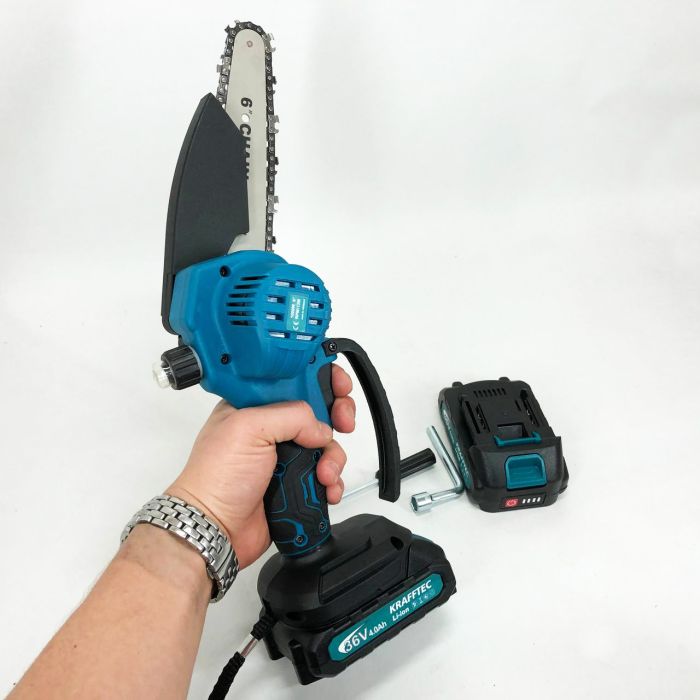 Аккумуляторная цепная мини пила 15 см в кейсе Krafftec (36V 4 Ач) + 2 аккумулятор и индикатором заряда