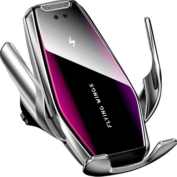 Автомобильный держатель S7 для телефона с беспроводной быстрой  зарядкой flying wings. Цвет: серебряный