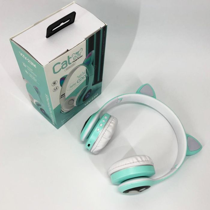 Беспроводные наушники с кошачьими ушками и RGB подсветкой Cat VZV 23M. Цвет: зеленый
