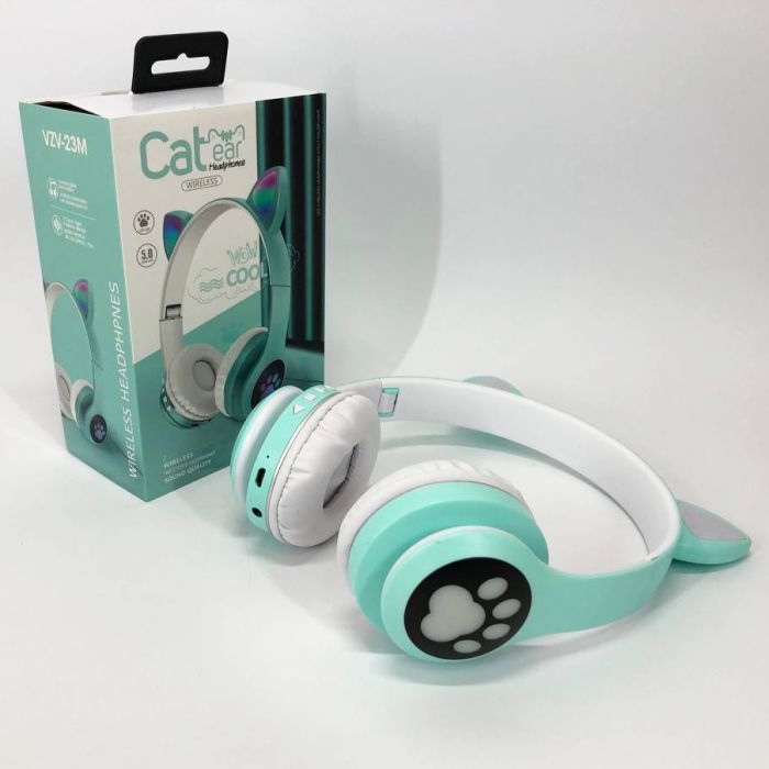 Беспроводные наушники с кошачьими ушками и RGB подсветкой Cat VZV 23M. Цвет: зеленый
