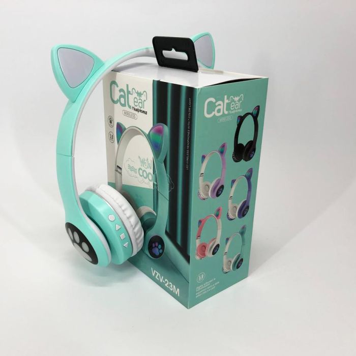 Беспроводные наушники с кошачьими ушками и RGB подсветкой Cat VZV 23M. Цвет: зеленый