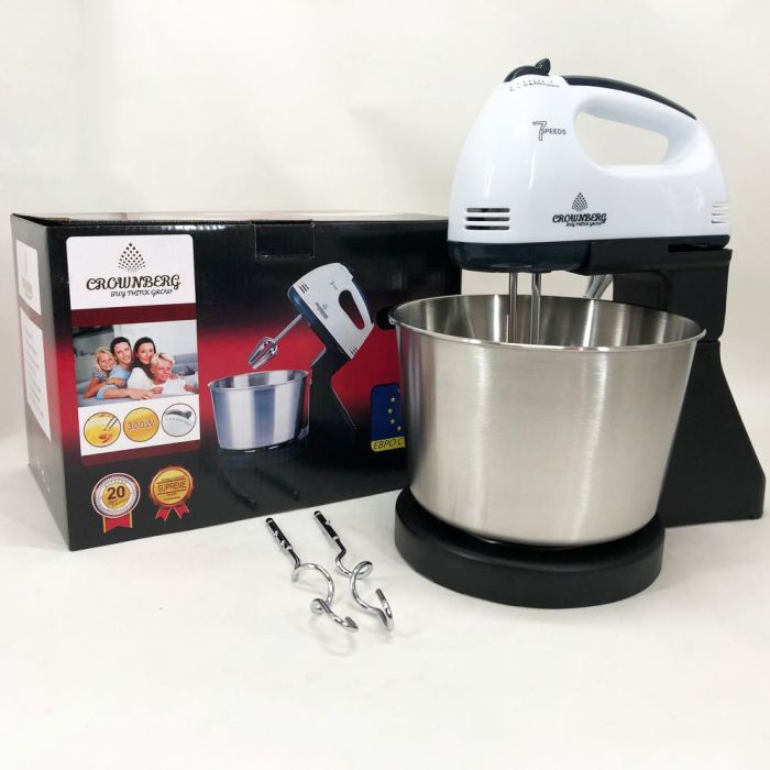 Миксер CROWNBERG CB-7321 с чашей/металл, миксеры с чашей, миксер тестомес для дома, кухонный стационарный