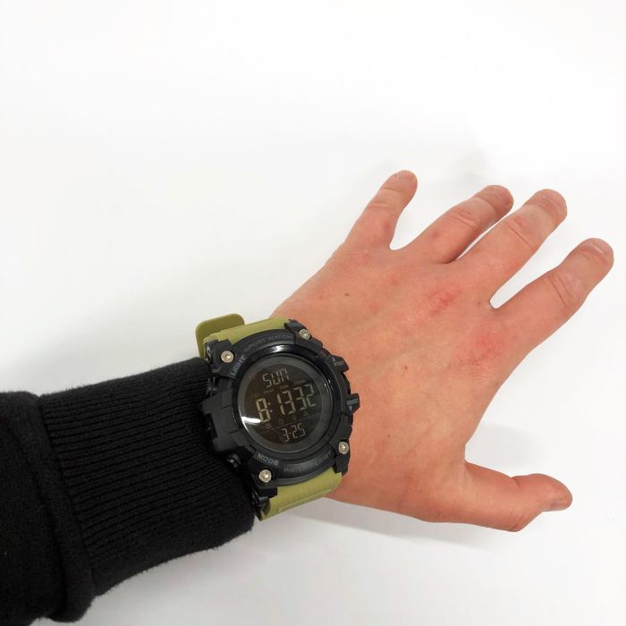 Часы наручные мужские SKMEI 1384KH KHAKI, часы наручные электронные тактические. Цвет: хаки