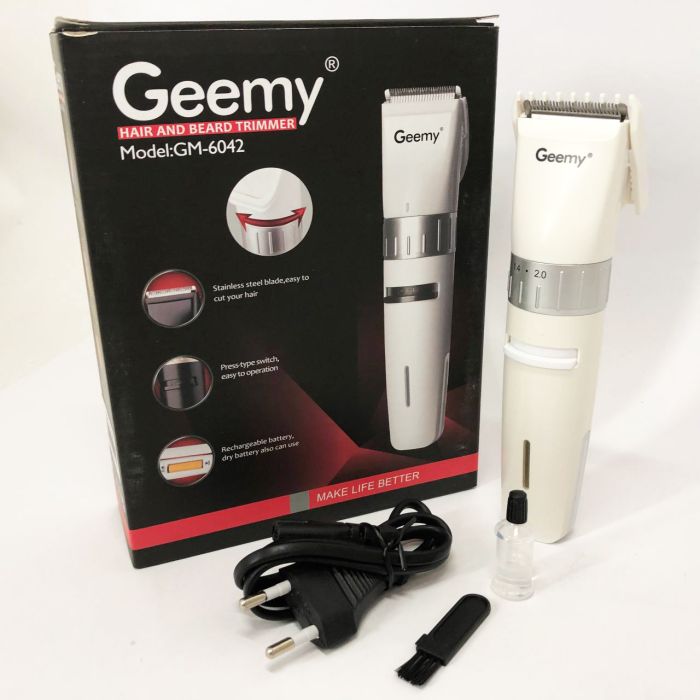 Аккумуляторная машинка для стрижки волос Gemei GM-6042, подстригательная машинка. Цвет: белый
