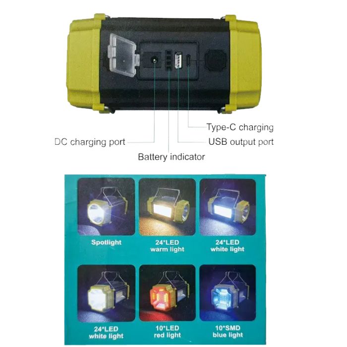 Фонарь переносной LS-228-LED WHITE+RED+BLUE+YELLOW, Фонарь для кемпинга с встроенным зарядным устройством