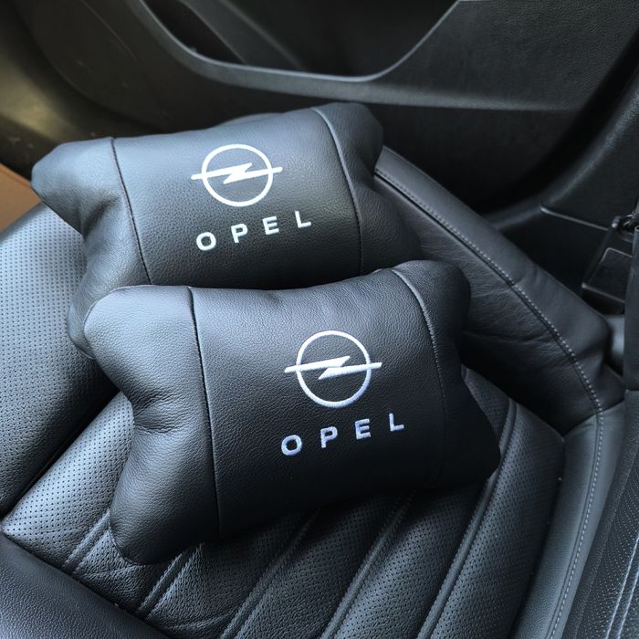 Набор автомобильных подушек 2шт для Opel, натуральная кожа, стильные черные подголовники Опель для авто