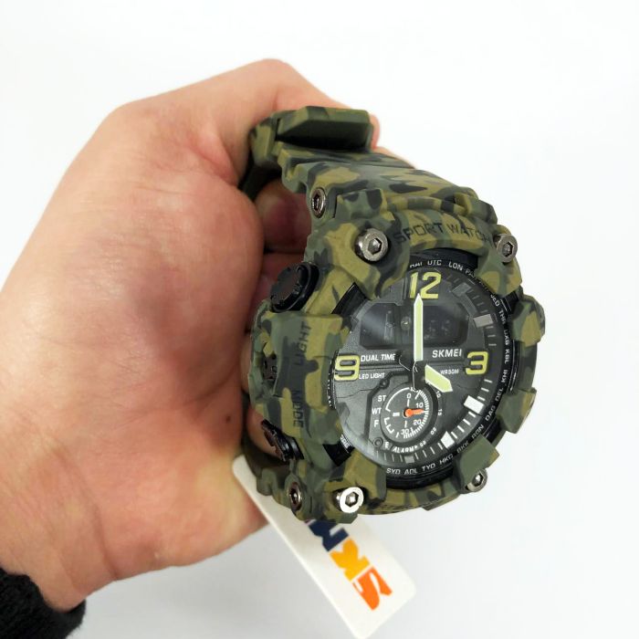 Часы наручные мужские SKMEI 1965CMGN CAMO GREEN, военные мужские наручные часы зеленые. Цвет: камуфляж