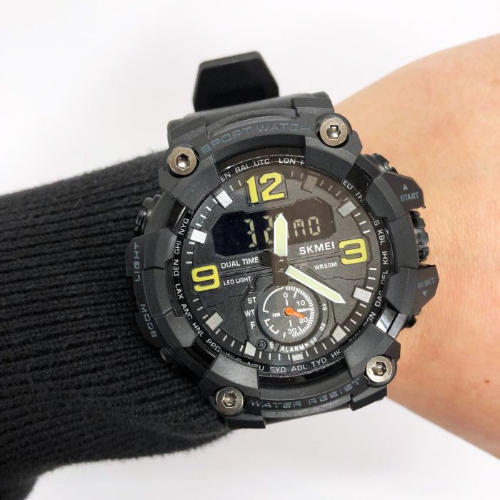 Часы наручные мужские SKMEI 1965BK BLACK, армейские часы противоударные. Цвет: черный