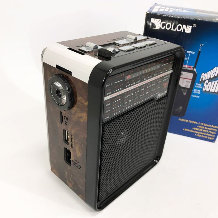 Радиоприемник GOLON RX-9100 USB+SD Радио с фонарем, Ретро радиоприемник, Fm передатчик. Цвет: коричневый