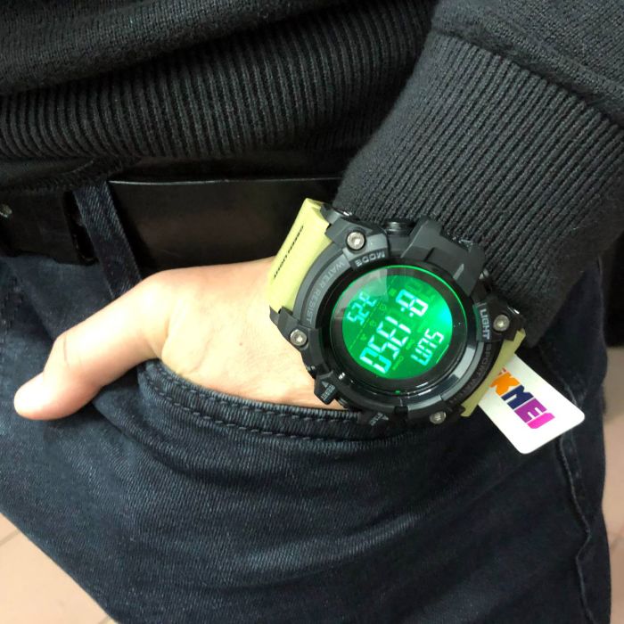 Часы наручные мужские SKMEI 1384KH KHAKI, часы наручные электронные тактические. Цвет: хаки
