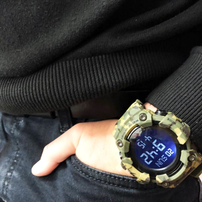 Часы наручные мужские SKMEI 1968CMGN GREEN CAMO, водонепроницаемые мужские часы. Цвет: камуфляж
