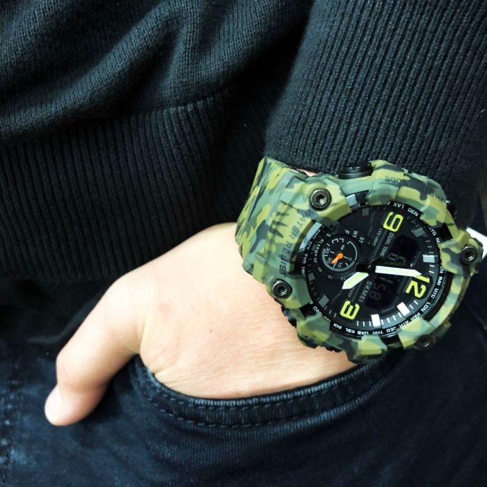 Часы наручные мужские SKMEI 1965CMGN CAMO GREEN, военные мужские наручные часы зеленые. Цвет: камуфляж