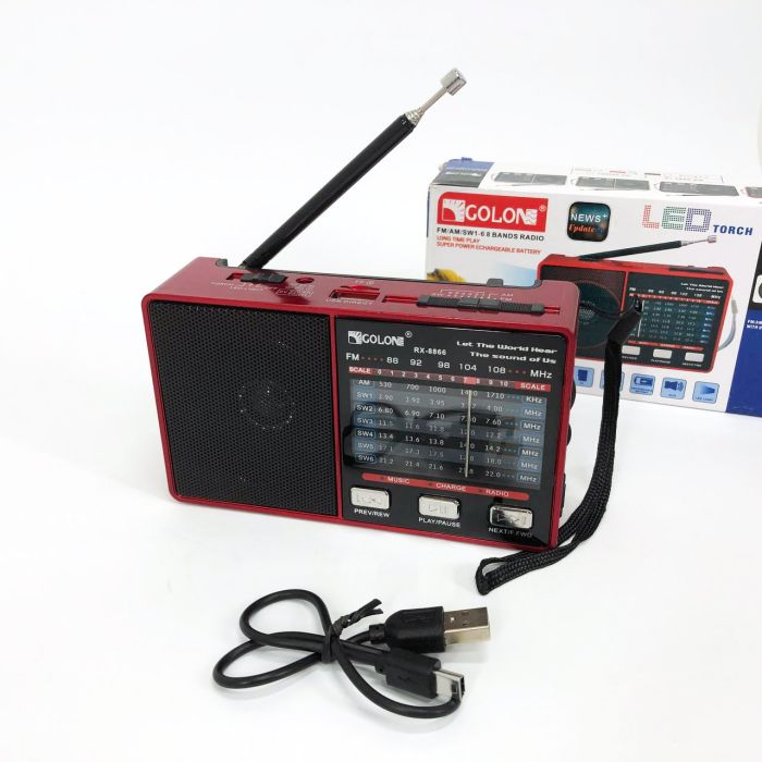 Радио GOLON RX-8866 цифровой портативный радиоприемник с фонариком функцией PowerBank. Цвет: красный