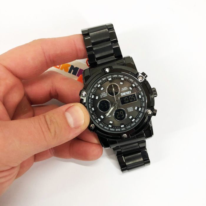 Часы наручные мужские SKMEI 1389BK BLACK, водонепроницаемые мужские часы. Цвет: черный
