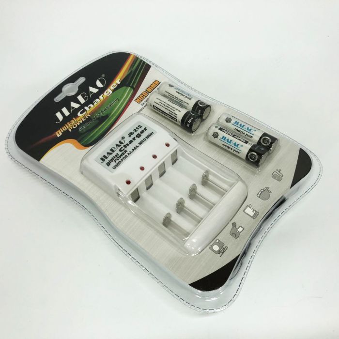 Зарядное устройство для аккумуляторов АА и ААА, Jiabao JB-212 + 4 аккумулятора ААА