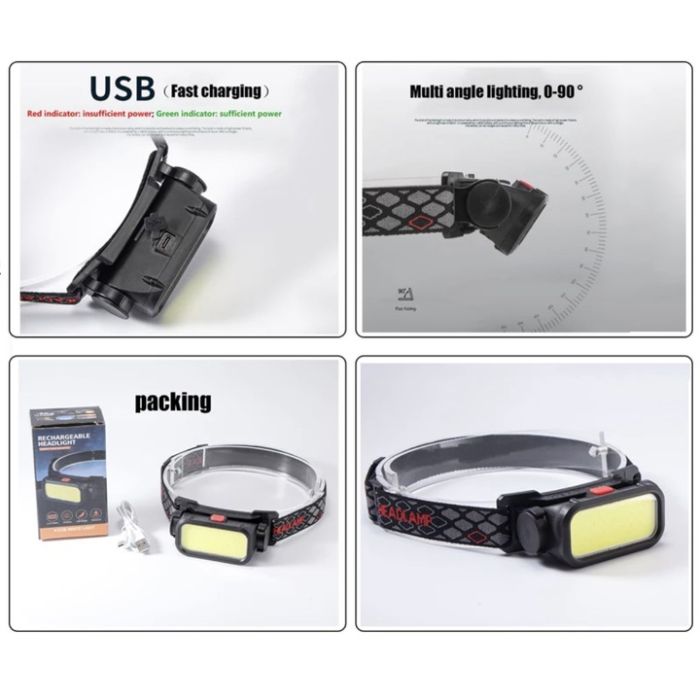 Фонарь налобный BL-008+COB (white+red), красный свет, водозащита, встроенный аккумулятор